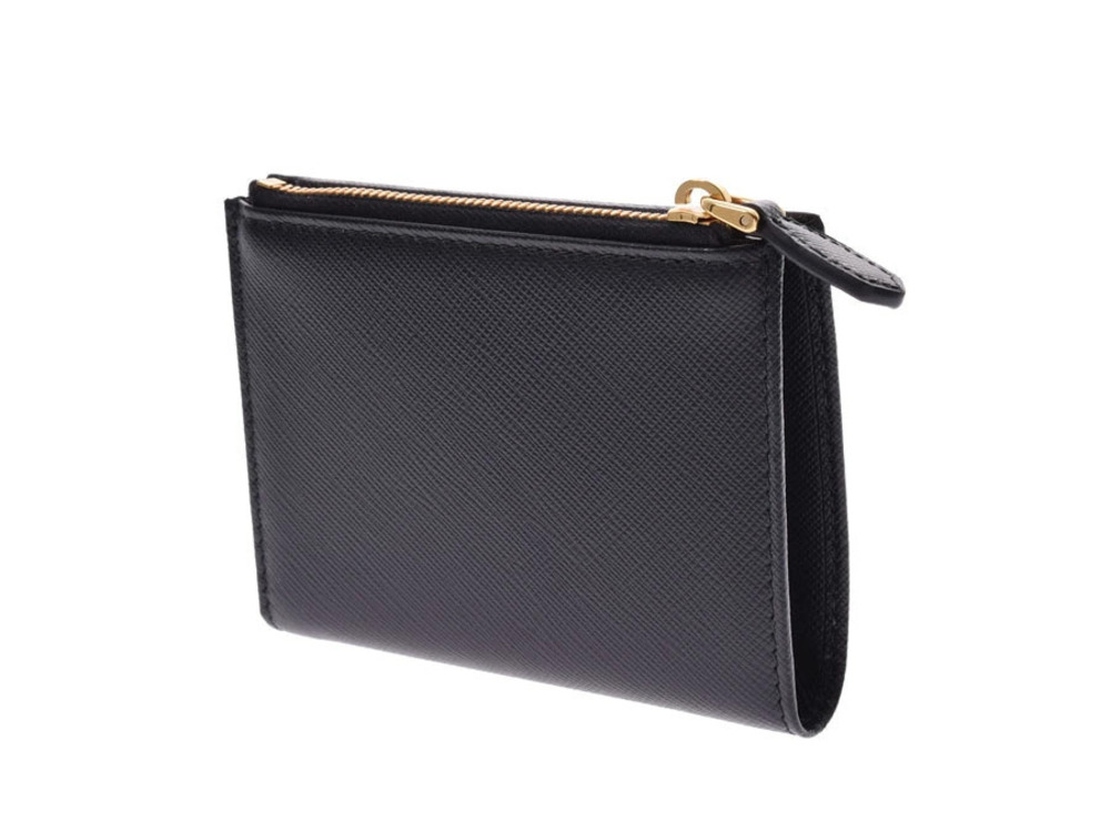 Prada fold Wallet Saffiano Black Leather Card Bi